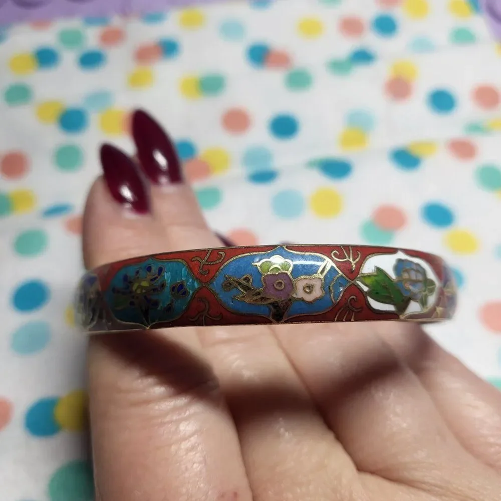 Vintage 60's Chinese Cloisonné Enamel Bangle Bracelet